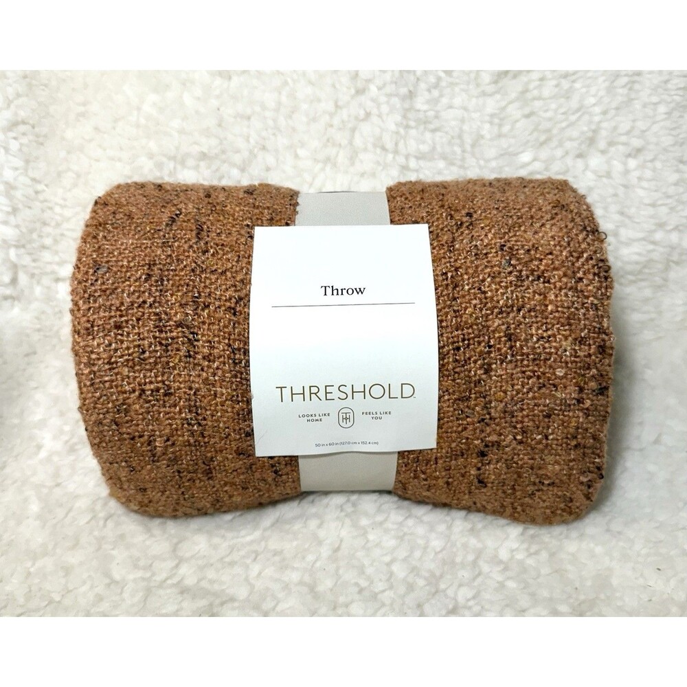 Marled Boucle Throw Blanket Orange Fall Halloween - Threshold 60" X 50" NEW - Picture 3 of 4